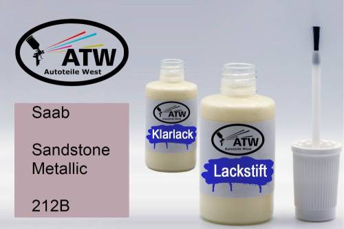 Saab, Sandstone Metallic, 212B: 20ml Lackstift + 20ml Klarlack - Set, von ATW Autoteile West.